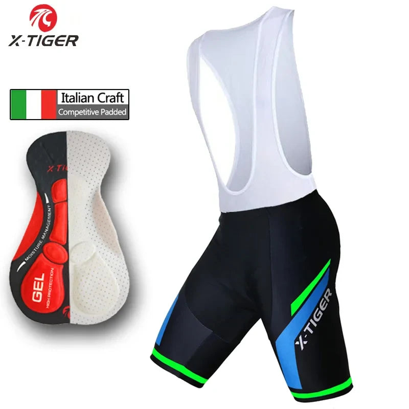 X-TIGER Men's Cycling Bib Shorts – 5D Gel Pad & Lycra