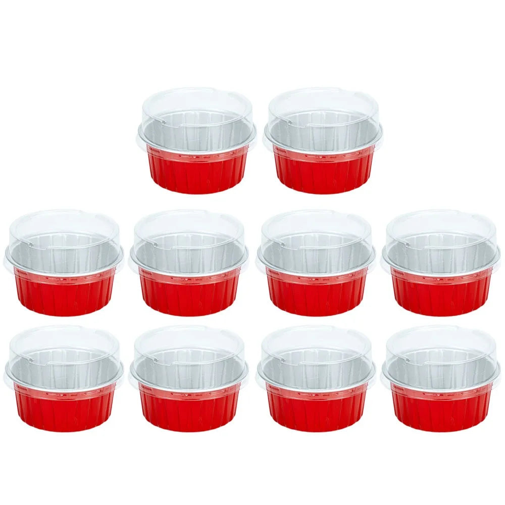 10pcs Gifts Reusable Aluminum Foil Tin Cup Cake Tool Small Baking Tinfoil Box Round Tray Tinfoil Cups Peaceful Pleasures Health and Wellness red with lid