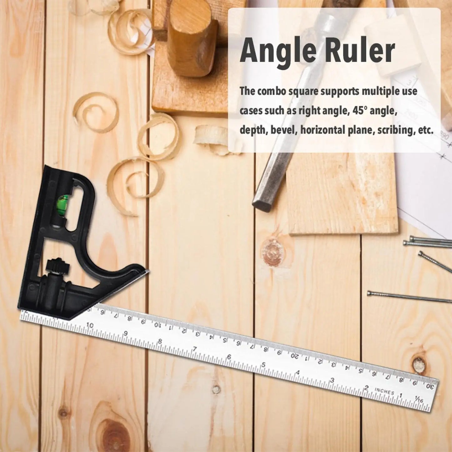 Combination Square Ruler – 45° & 90° Woodworking Measuring Tool