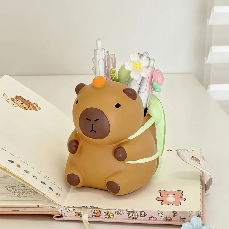 Portable Creative Cute Capybara Pen Holder Large Capacity Makeup Brush Holder Multi Functional Cartoon Stationery Storage Box Peaceful Pleasures Health and Wellness