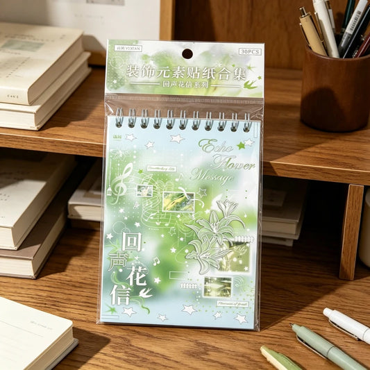 1 Pack Echo Flower Letter Korean Ins Style Decorative Elements DIY Hand Account Chasing Star Gu Card Sticker Peaceful Pleasures Health and Wellness
