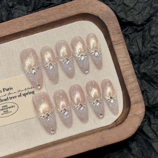Handmade Glitter Diamond Aurora Cat Eye Press On Nails – 10pc Press-On Nails Peaceful Pleasures Health and Wellness L