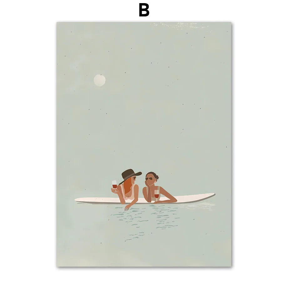 Nordic Summer Beach Canvas Wall Art | Sea, Whale & Sun Print