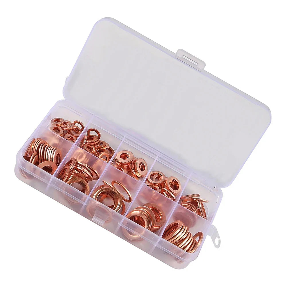 Copper Flat Washer Sealing Gasket Assortment Kit – M4 to M14