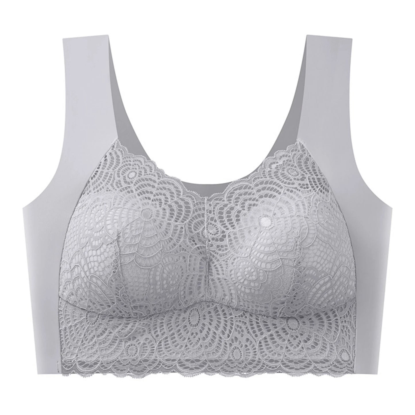 Sexy Bra Thin Lace Wireless Bra No Underwire Anti Shake Side Breast Reduction Seamless Underwear for Women Chinese Brand Peaceful Pleasures Health and Wellness Gray 40