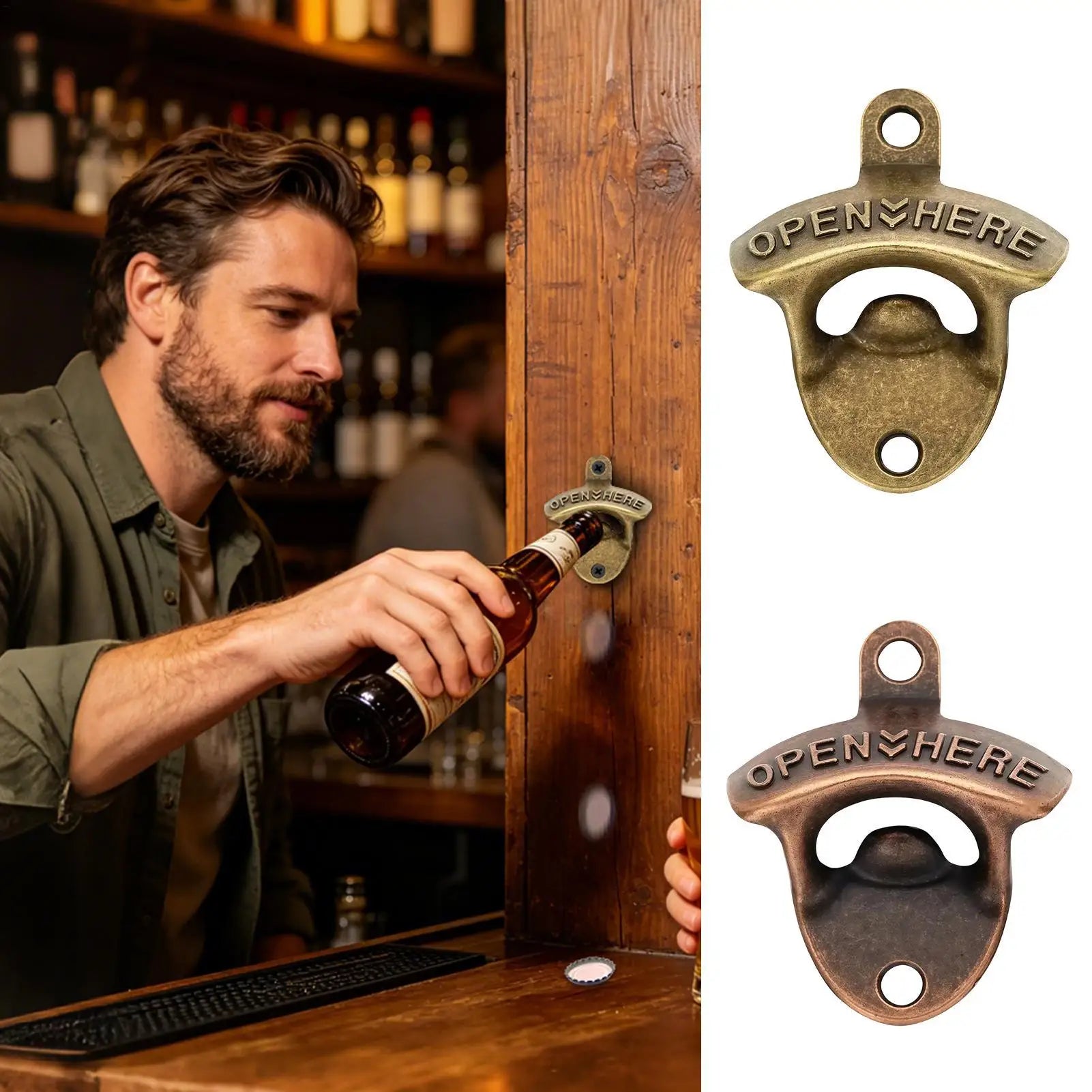 Vintage Wall Mounted Bottle Opener Zinc Alloy Decorative Caps Catcher Heavy Duty Beer Opener For Home Bar Outdoor RV Camping Peaceful Pleasures Health and Wellness