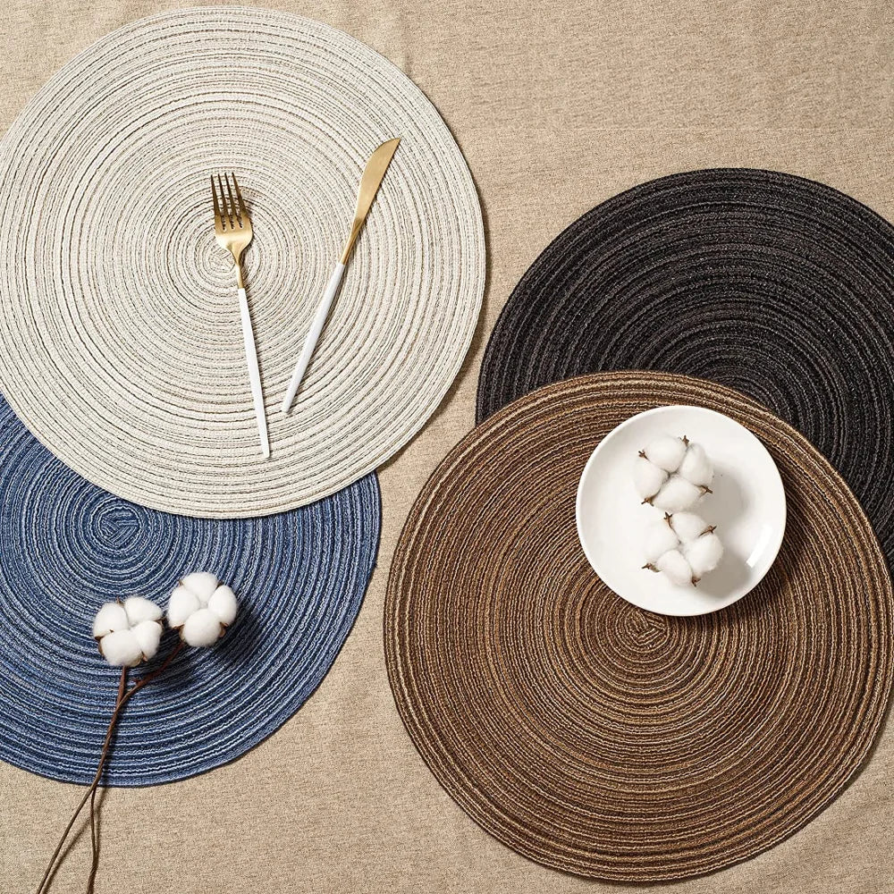 Round Braided Set of 6 Washable Round Placemats for Christmas Kitchen Wedding Dining Table 34cm Woven Heat Resistant Place Mats Peaceful Pleasures Health and Wellness