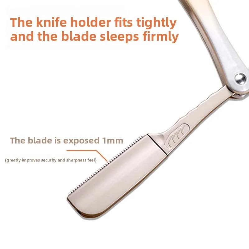 Manual Men Straight Edge Razor for Feather Safety Blade Zinc Alloy Hair Removal Shaver Folding Shaving Knife Gradient ABS Handle Peaceful Pleasures Health and Wellness