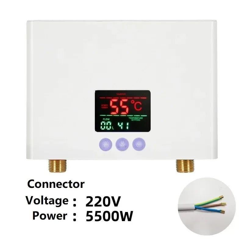 Instant Tankless Electric Water Heater 3000W 220V Wall Mounted Fast Heating for Bathroom Shower Kitchen Sink Peaceful Pleasures Health and Wellness 220V-5500W-NA