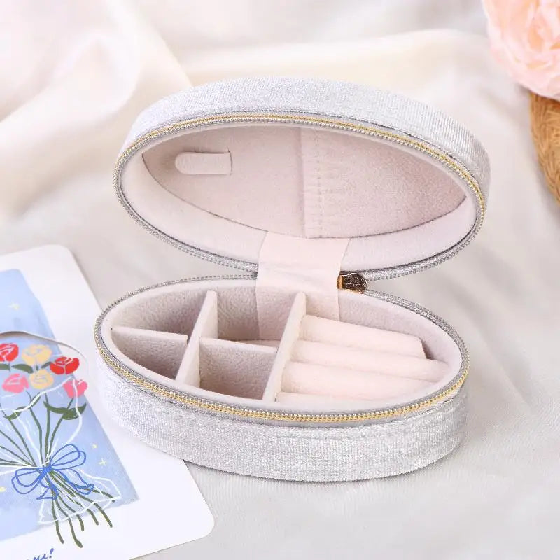 Mini Velvet Jewelry Box Oval Shape for Storage of Rings Earrings Bracelets Luxury Organizer for Home or Travel Peaceful Pleasures Health and Wellness Gray