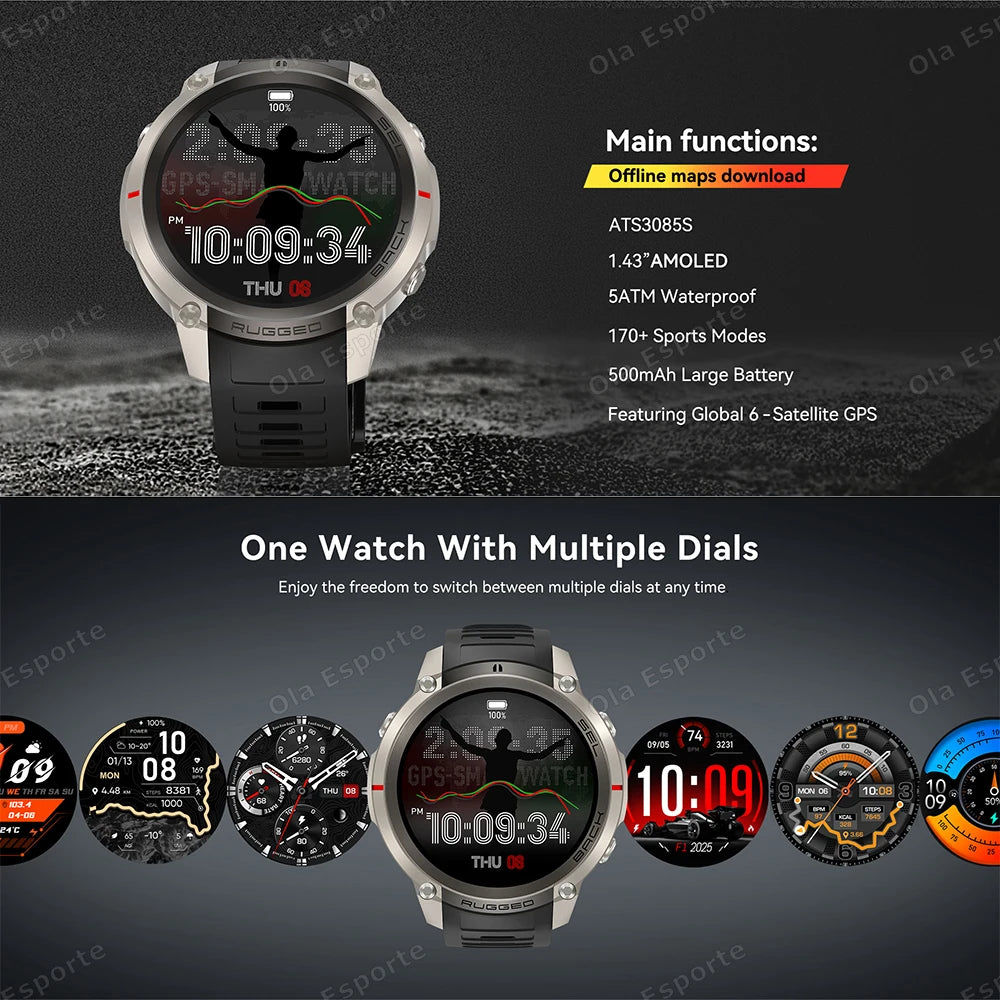 Ola Esporte GPS Smartwatch AMOLED 5ATM 170+ Sports Modes
