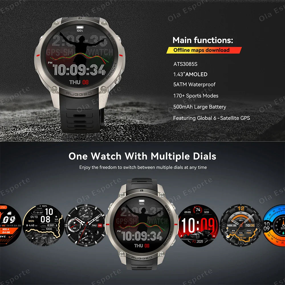 Ola Esporte GPS Smart Watch AMOLED 5ATM 170+ Sports HD Call