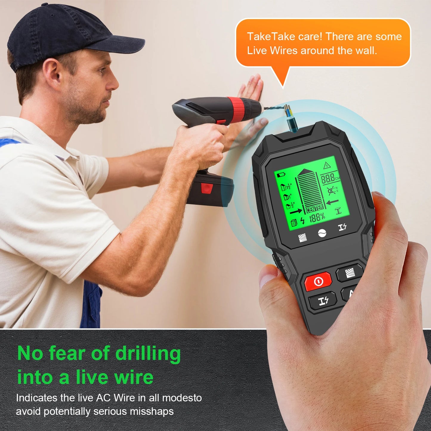 HW-QB6 Wall Stud Finder Sensor Wall Scanner 5 in 1 LCD Electronic Detector Edge Center Wood Current Metal AC Live Wire Detection Peaceful Pleasures Health and Wellness