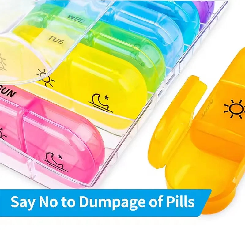 Weekly 7 Days Pill Organizer Portable Medicine Tablet Organizer Storage Boxes First Aid Kit Compartment Pills Case Container Peaceful Pleasures Health and Wellness