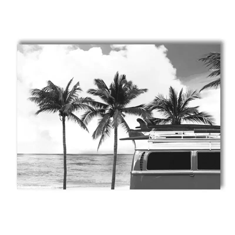 Black And White Starfish Beach Wall Posters Car Palm Tree Summer Landscape Art Print Canvas Painting Pictures Nordic Home Dec Peaceful Pleasures Health and Wellness E 50x70cm