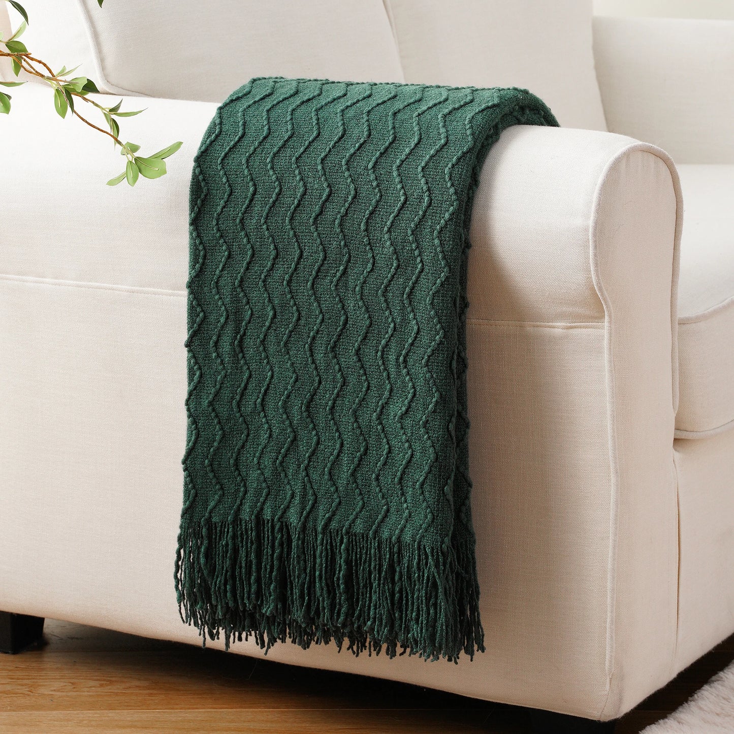 Battilo Green Knit Throw Blanket with Tassels | 50x60" Lightweight