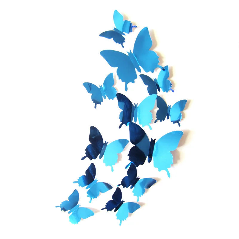 12pcs 3D Butterfly Mirror Wall Stickers Removable DIY Wall Art for Party Wedding Decor Home Decorations Craft Supplies stickers Peaceful Pleasures Health and Wellness blue