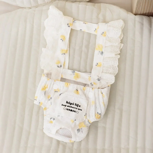 Female Dog Physiological Pants | Breathable Cotton Suspender Shorts Dog Physiological Pants Oasis Select White S