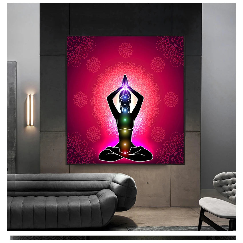 Buddha Statue Meditation 7 Chakra Mandala Psychedelic Yoga Boho Wall Art Paintings Décor Canvas Posters Prints Indian Peaceful Pleasures Health and Wellness