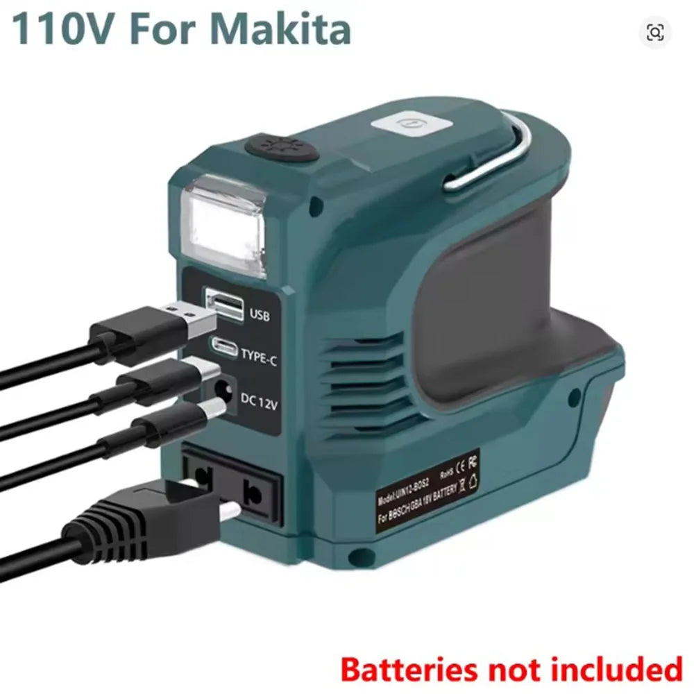 220w Power Plastic Housing for Dc Bicycle Helmet 18v 21v 220v 110v To Ac with Usb Type-C Rechargeable Port Bit Holder Power Tool Peaceful Pleasures Health and Wellness for Makita 110V-220W