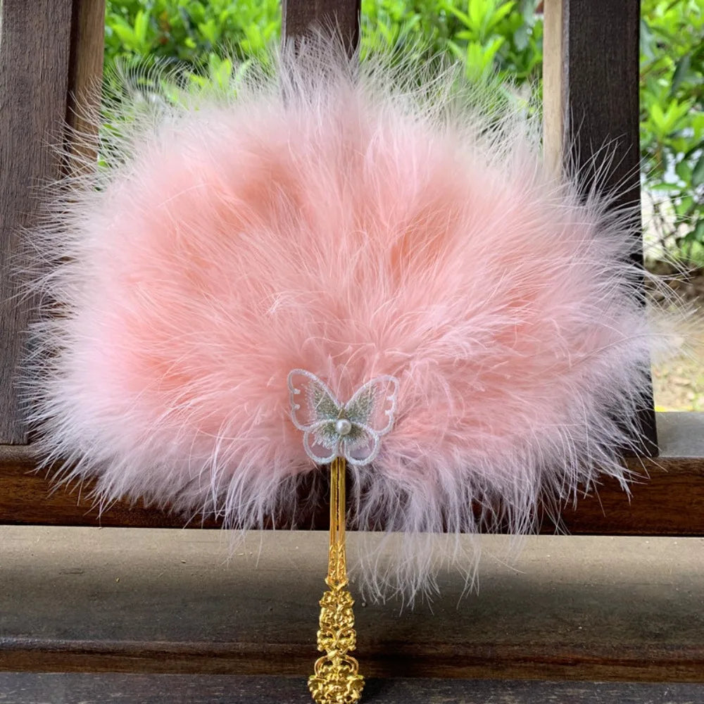 Fluffy Feather Fan with Tassels – Foldable Dance & Photo Prop