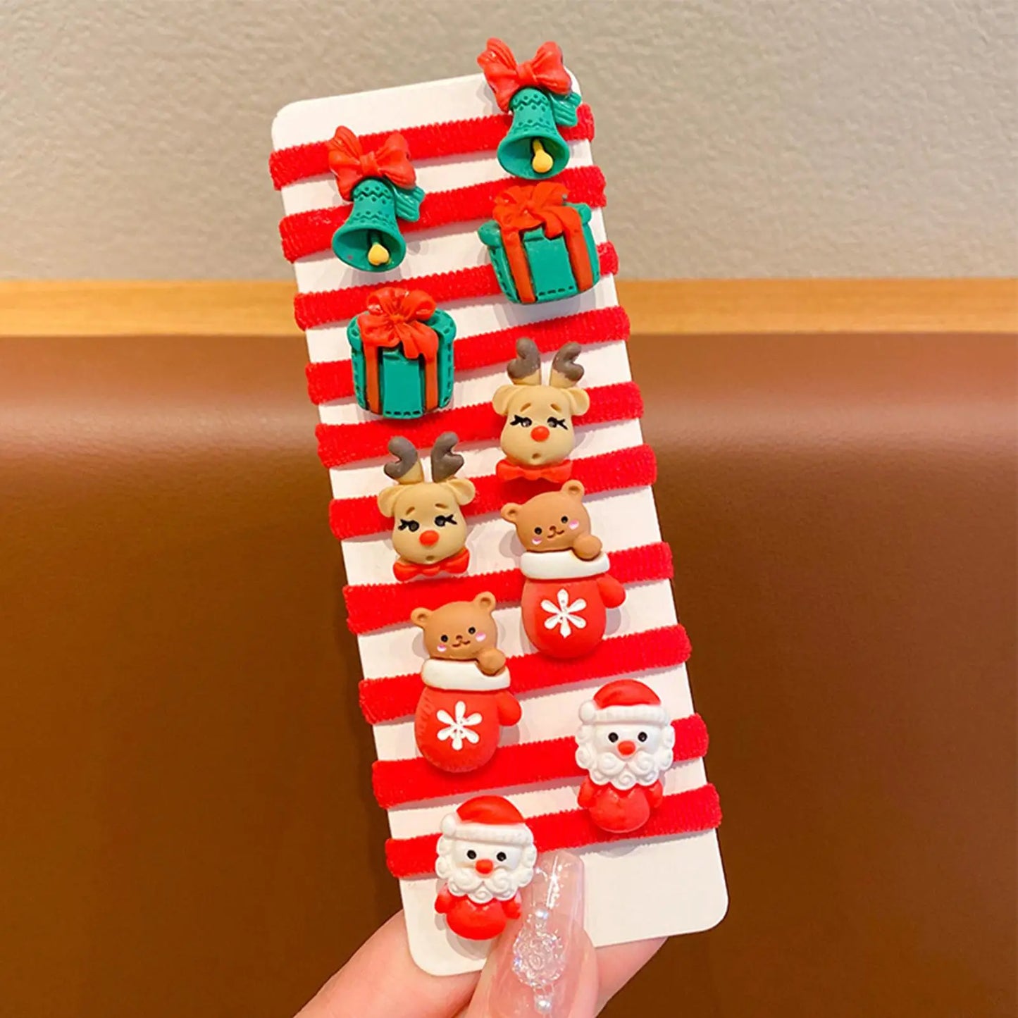 10-Pack Christmas Hair Ties – Santa & Snowman Elastic Bands