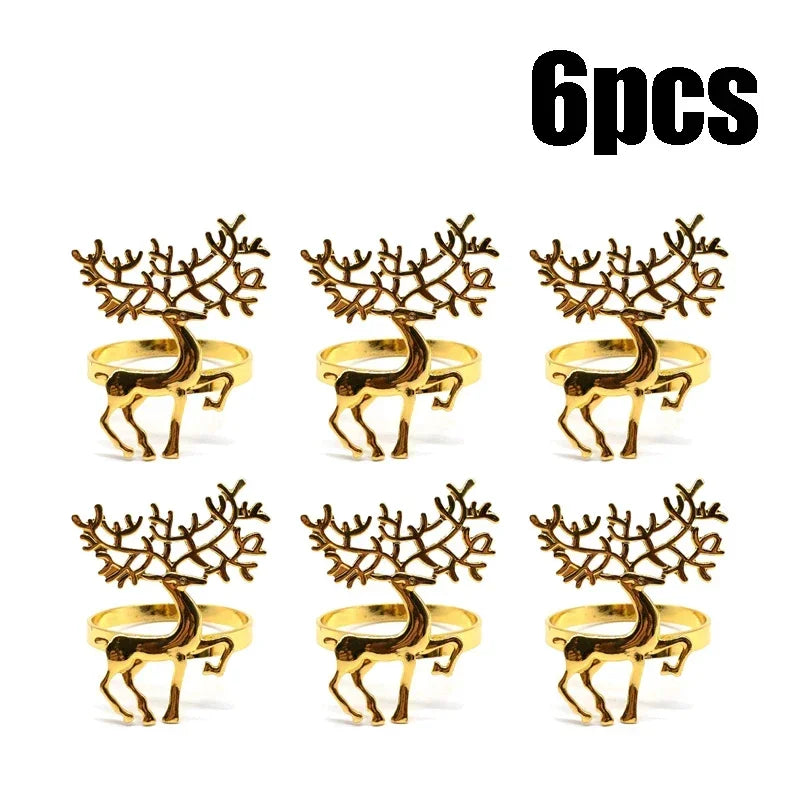Gold Elk Christmas Napkin Rings Set 6/12/24 | Holiday Table Decor
