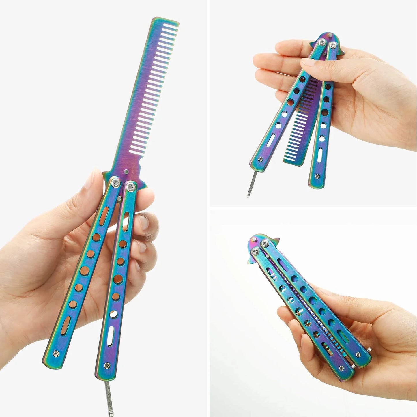 Butterfly Comb Stainless Steel Rainbow Portable Foldable Hair Combs Style Rainbow for Beginner Training Styling Tools Peaceful Pleasures Health and Wellness