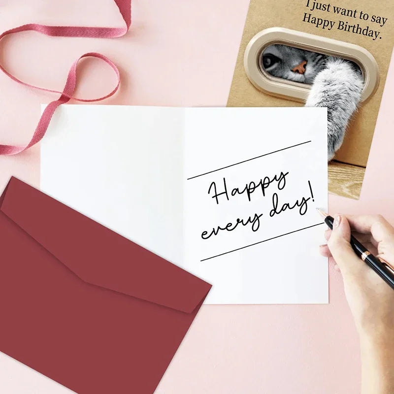 Cute Cat Paw Birthday Card with Envelope & Sticker | 1–40 Sets