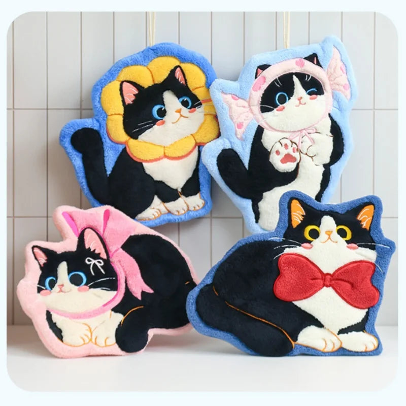 Cat Hand Towels, Bathroom Towels with Hanging Loop, Hand Towel Animals, Microfiber Coral Fleece Absorbent Hand Towel Peaceful Pleasures Health and Wellness