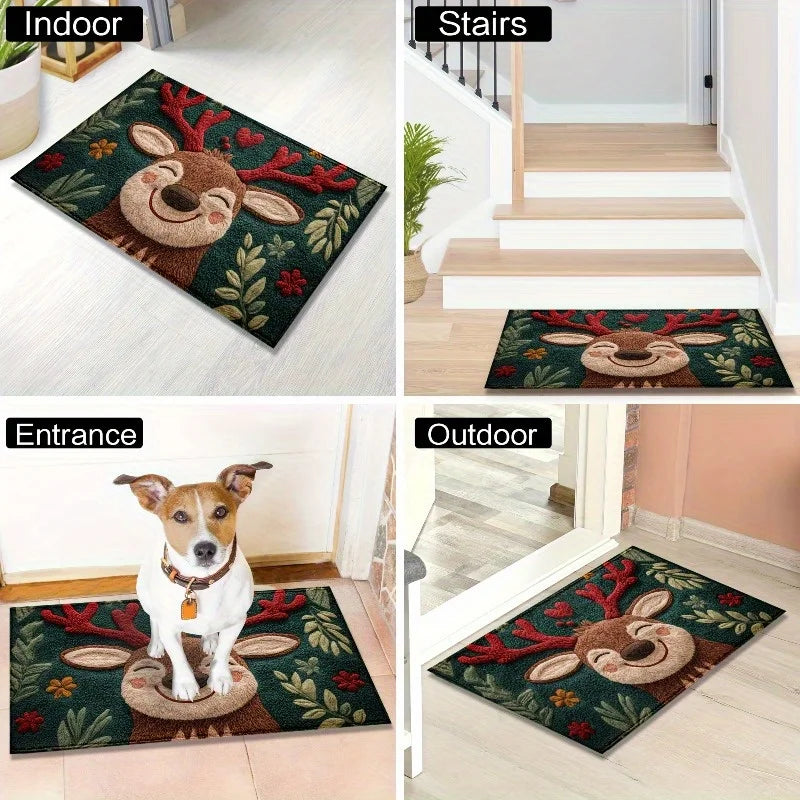 Christmas Tree Santa Claus Elk Christmas Entry Door Floor Mat Festive Decorations Carpet Bathroom Anti-slip Mat Entrance Doormat Peaceful Pleasures Health and Wellness