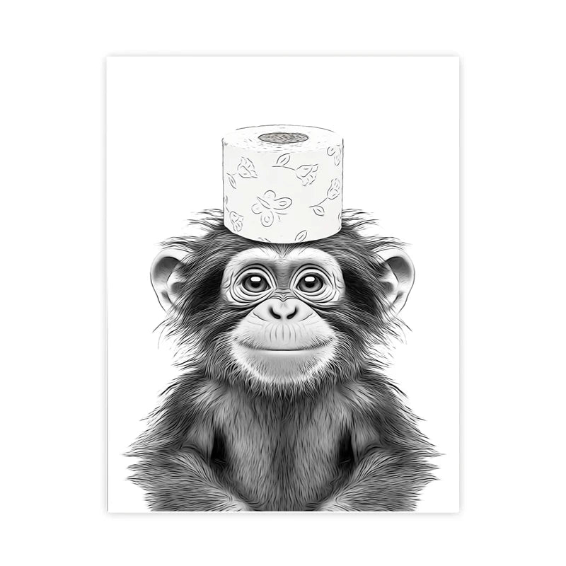 1pc frameless Canvas painting Cat Giraffe Dog Elephant Toilet Paper Bathtub Funny Bathroom Poster Print Canvas Painting Wall Peaceful Pleasures Health and Wellness S 40x60cm Unframed