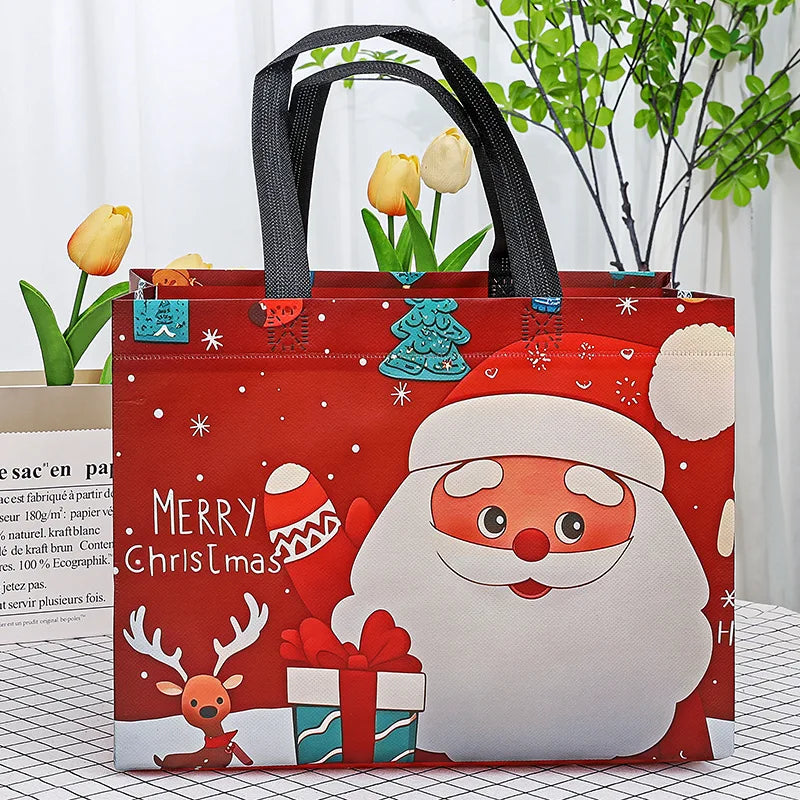 Christmas Snowman & Santa Non-Woven Gift Bag | Holiday Tote