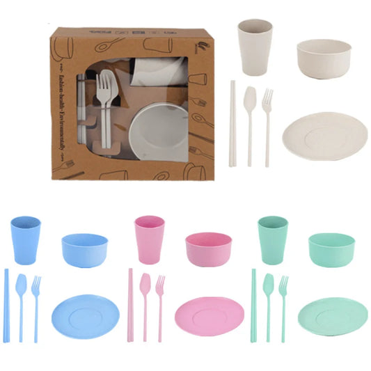 6-Piece Wheat Straw Dinnerware Set – Unbreakable Camping Dishes Camping Dinnerware Set Oasis Select