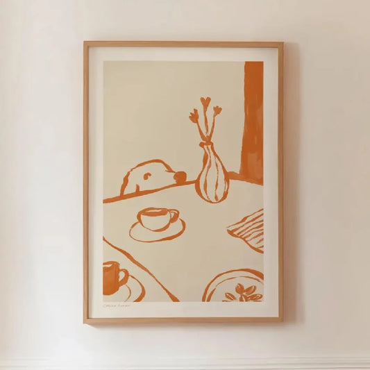 Modern,Retro Stealing Dog Coffee Abstract Wall Art Print Canvas Painting Poster Picture For Bedroom,Living Room Home Decor Peaceful Pleasures Health and Wellness G3694 40x50cm Metal Framed