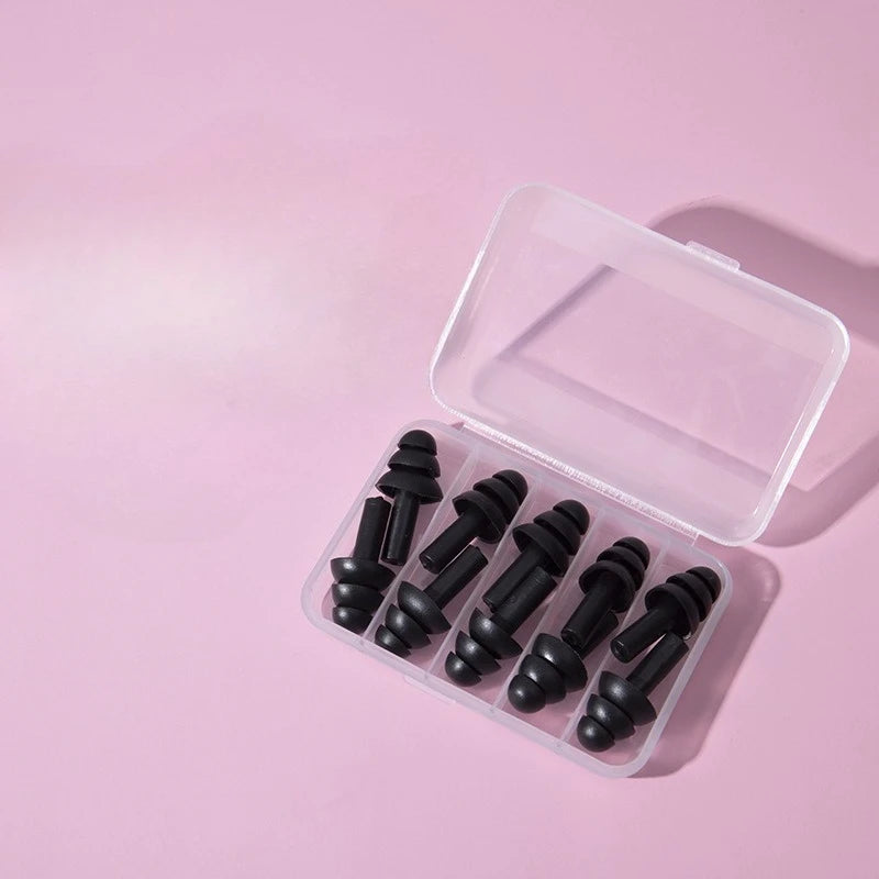 Silicone Comfortable Earplugs 5 Pairs Per Box Noise-proof Suitable for Swimming and Sleep Protection Peaceful Pleasures Health and Wellness Black