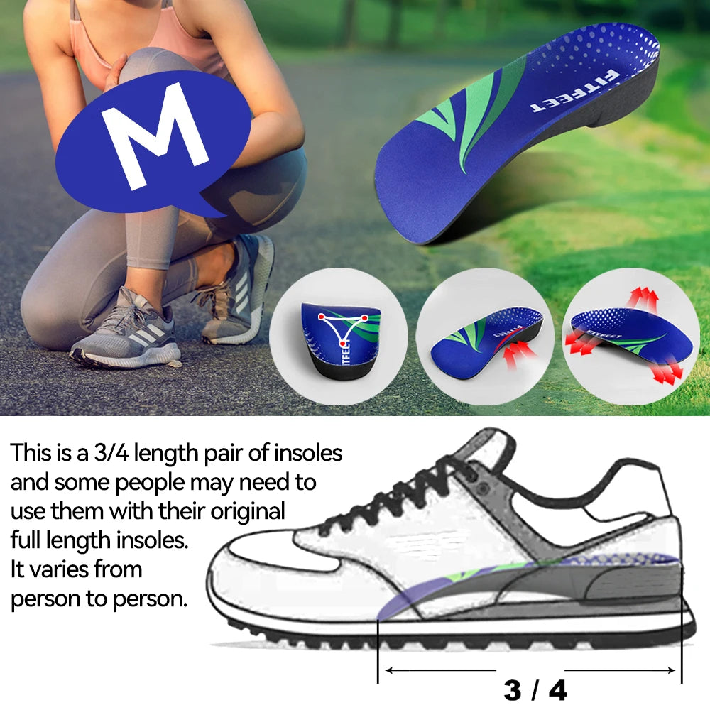 RooRuns Orthopedic Arch Support Shoes Insoles 3/4 Length Flat Feet Shoes Pads for Feet Plantar Fasciitis Heel Pain Relief Unisex Peaceful Pleasures Health and Wellness M 2pc