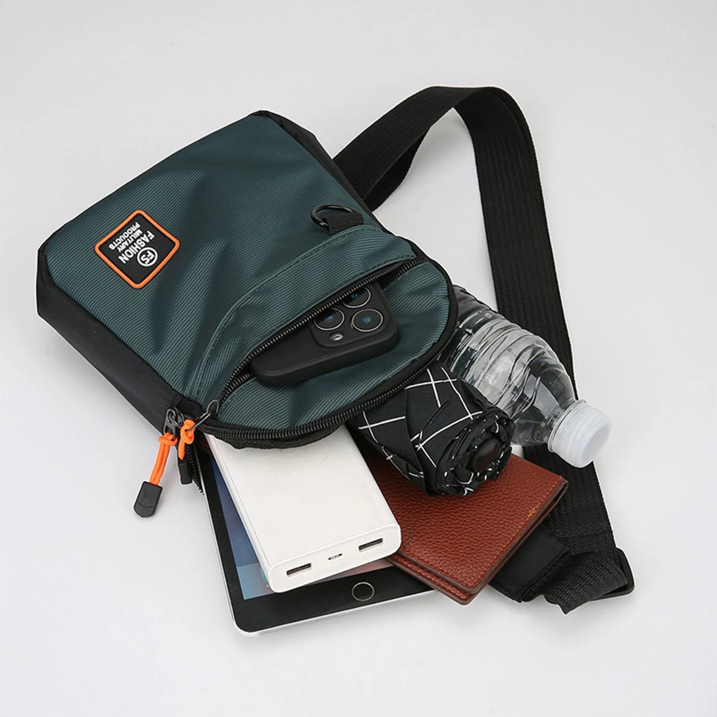 Water Resistant Crossbody Bag for Men Adjustable Shoulder Chest Pack with Multiple Compartments for Commuting Travel Business Peaceful Pleasures Health and Wellness