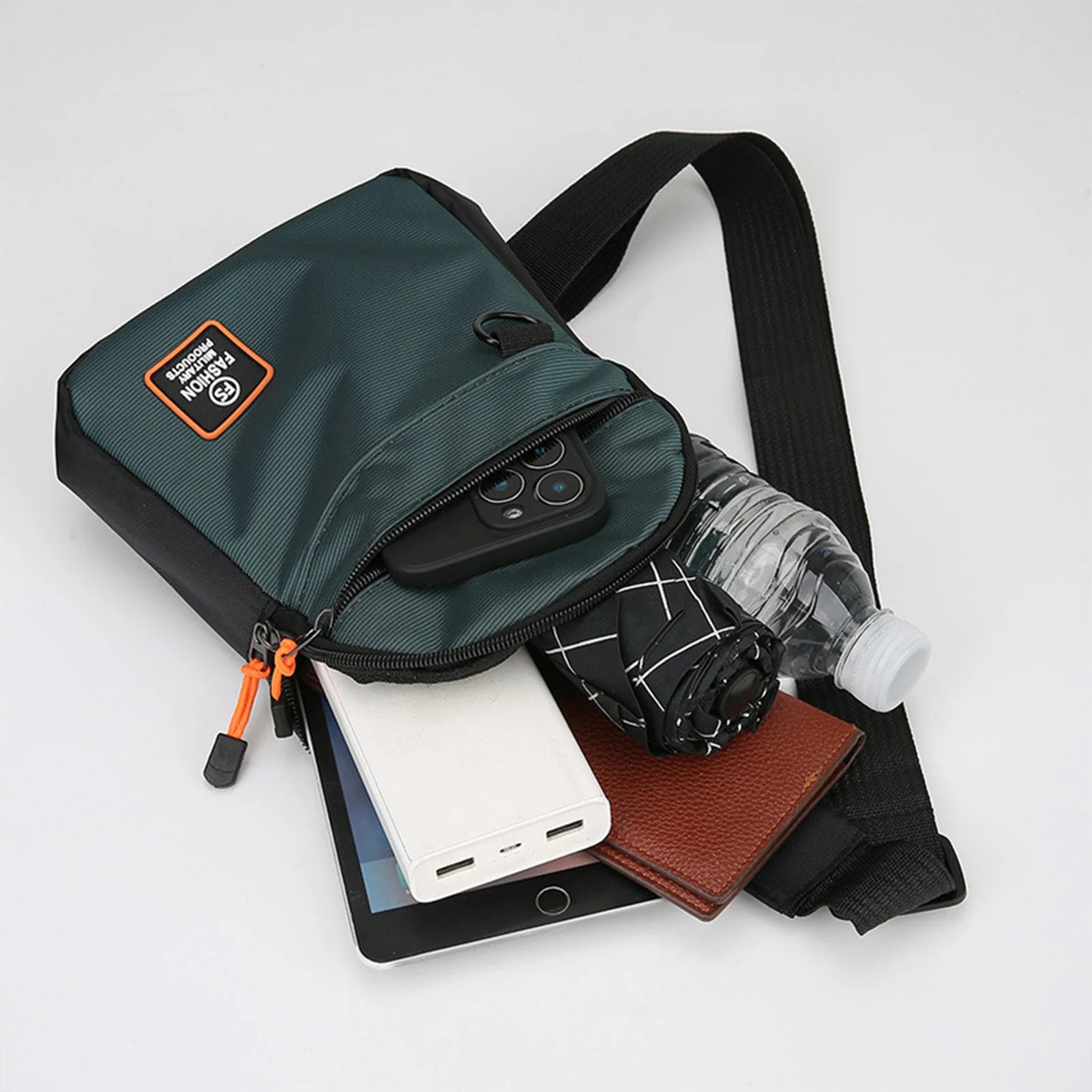 Water Resistant Crossbody Bag for Men Adjustable Shoulder Chest Pack with Multiple Compartments for Commuting Travel Business Peaceful Pleasures Health and Wellness
