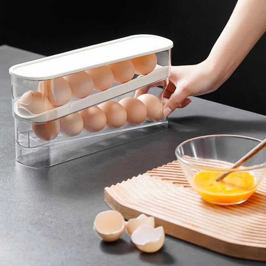 Automatic Rolling Egg Holder for Fridge – Stackable Egg Organizer & Dispenser Rack