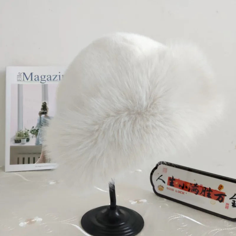 Autumn And Winter 2024 New Women's Fashion Fur Cap Fur Hat Fur Hats Mongolian Hat Brimless Plush Fluffy Skiing Riding Warm Caps Peaceful Pleasures Health and Wellness Ivory One Size
