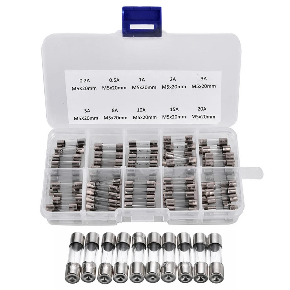 100-Piece Glass Tube Fuse Assortment Kit – 0.2A to 20A, 250V Peaceful Pleasures Health and Wellness