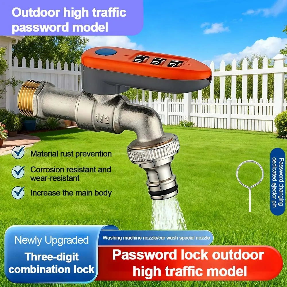 Metal Combination Lock Garden Faucet | 1/2" Anti-Theft Tap