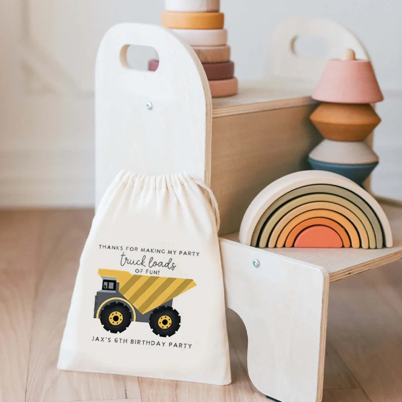 Personalized Construction Truck Candy Bags | 5-Pack Kids Party Party Favor Bags Peaceful Pleasures Health and Wellness