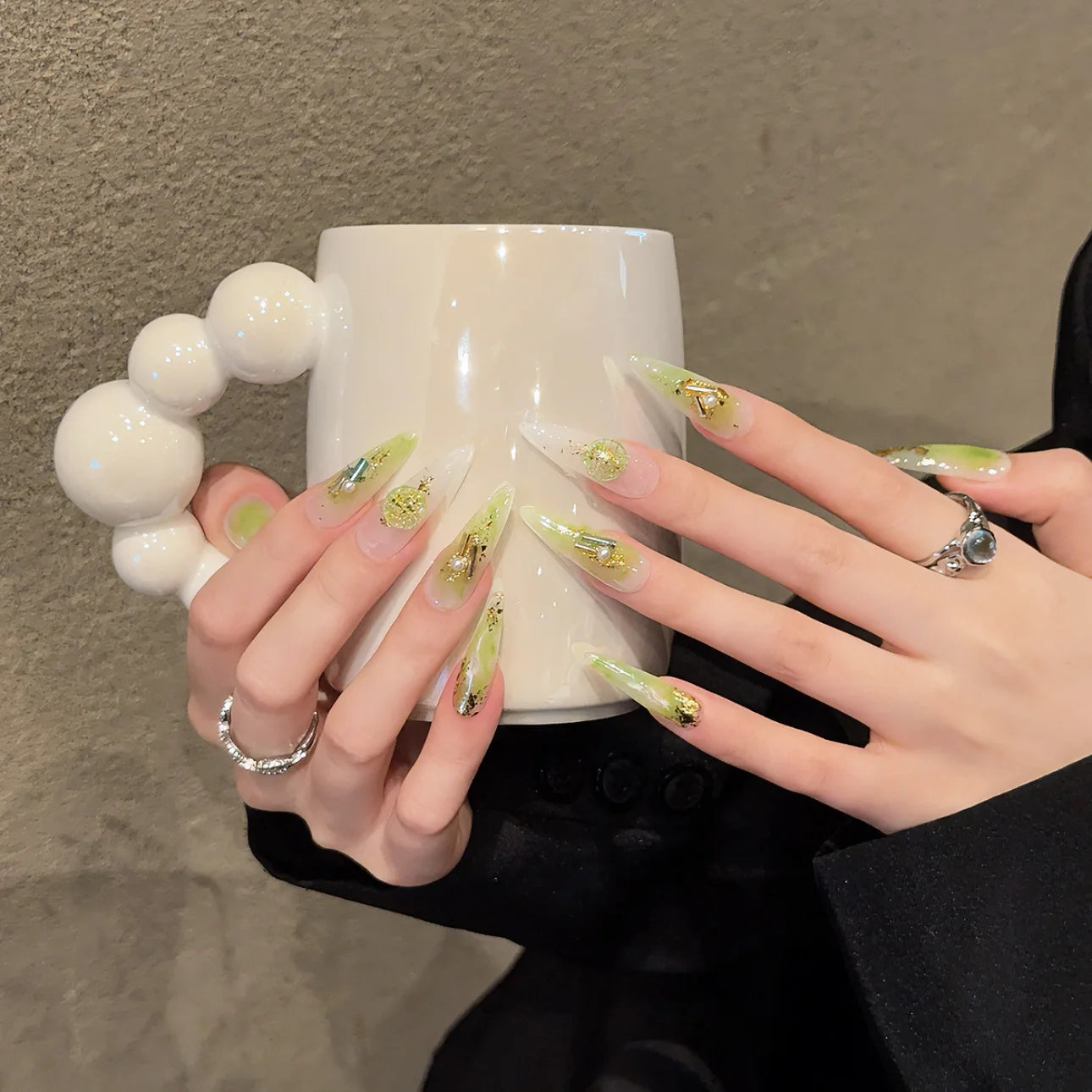 Handmade Press on Nails Golden Mirror Long Pointed Fake Nail Tips for Women Wearable Detachable Gold Foil Fashion False Nails Peaceful Pleasures Health and Wellness