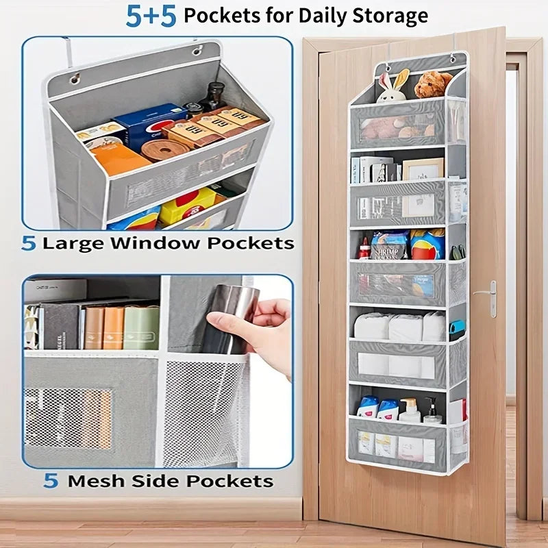 5-Shelf Behind Door Hanging Organizer – Anti-Tilt Storage