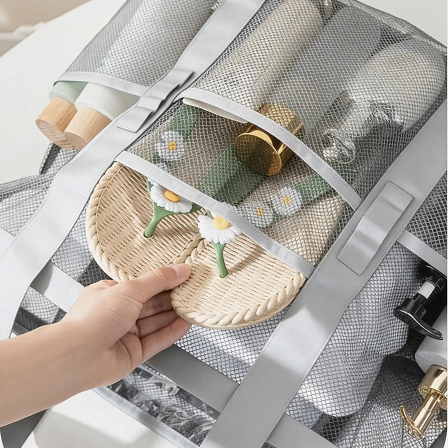 Womens Beach Bag Wide Handles Quick Dry Mesh Women Pool Tote Bag Toiletry Storage For Shoes Towel Makeup Toys Travel Gym Summer Peaceful Pleasures Health and Wellness