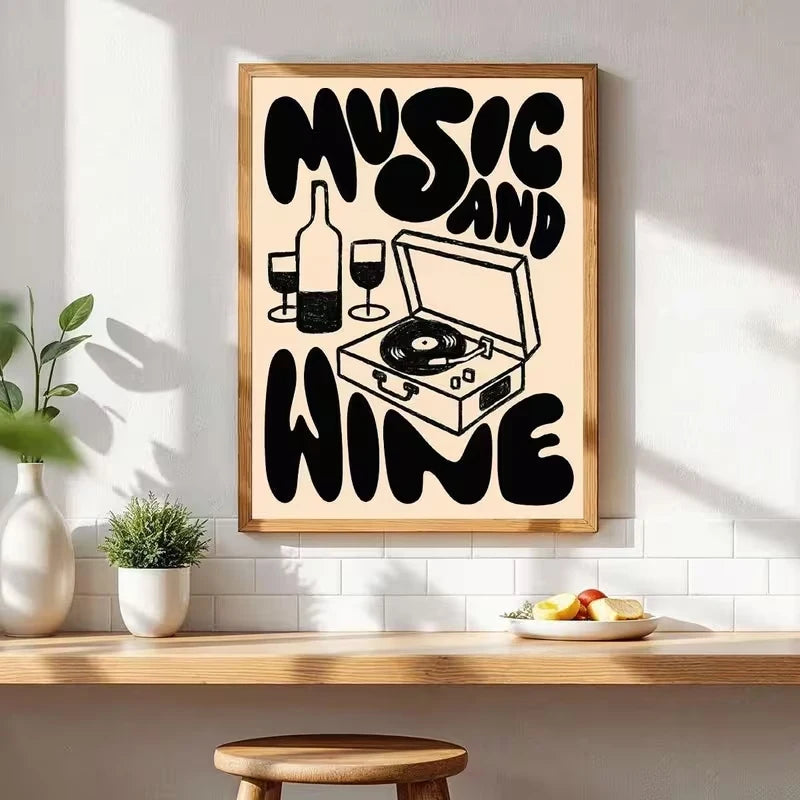 Music & Wine Canvas Wall Art Print | Home Décor Poster