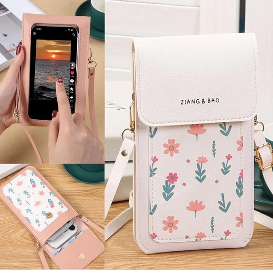 Floral Print Crossbody Phone Bag With Clear Touch Screen Window Mini Cell Phone Pouch Walle For Women Daily Travel Use Peaceful Pleasures Health and Wellness