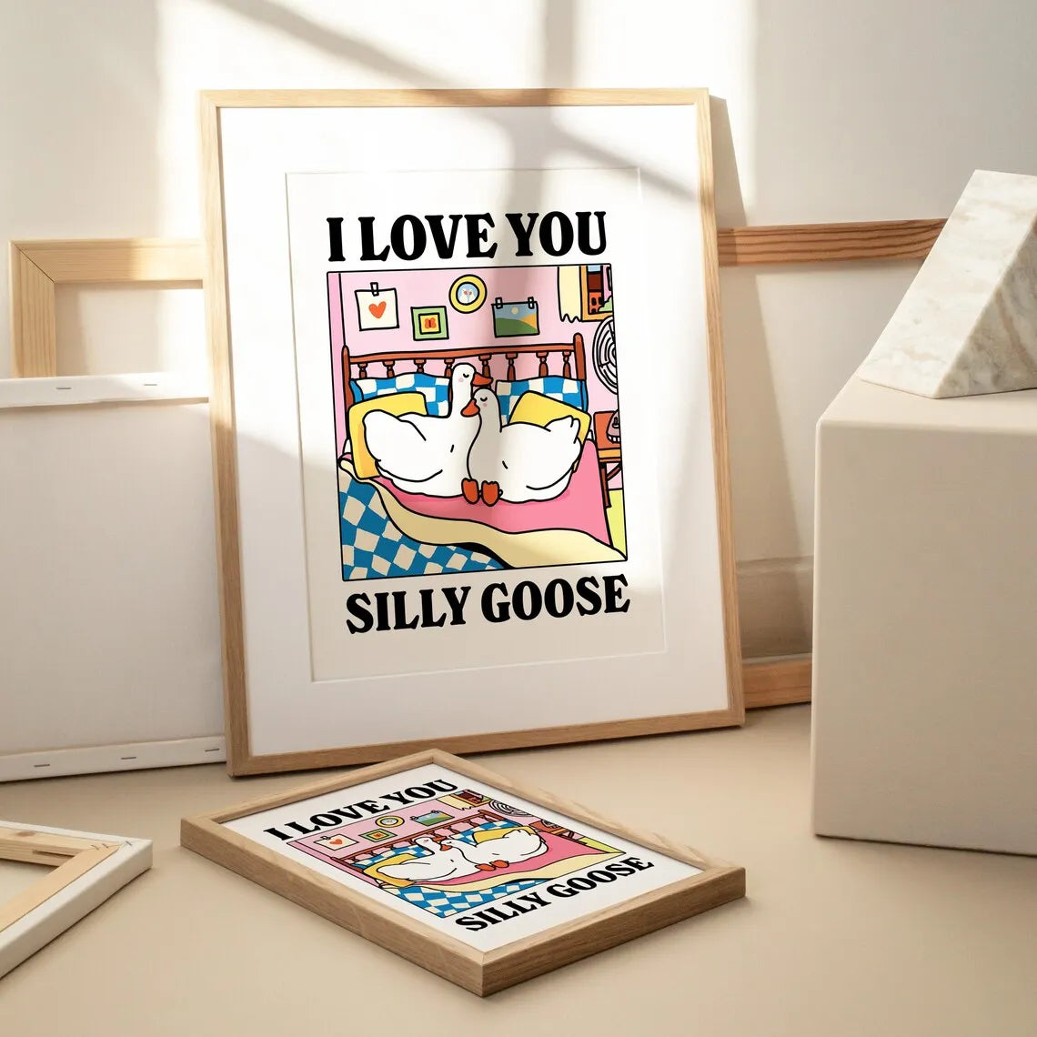 Romantic Cute Goose Canvas Wall Art Print | Home Decor Gift